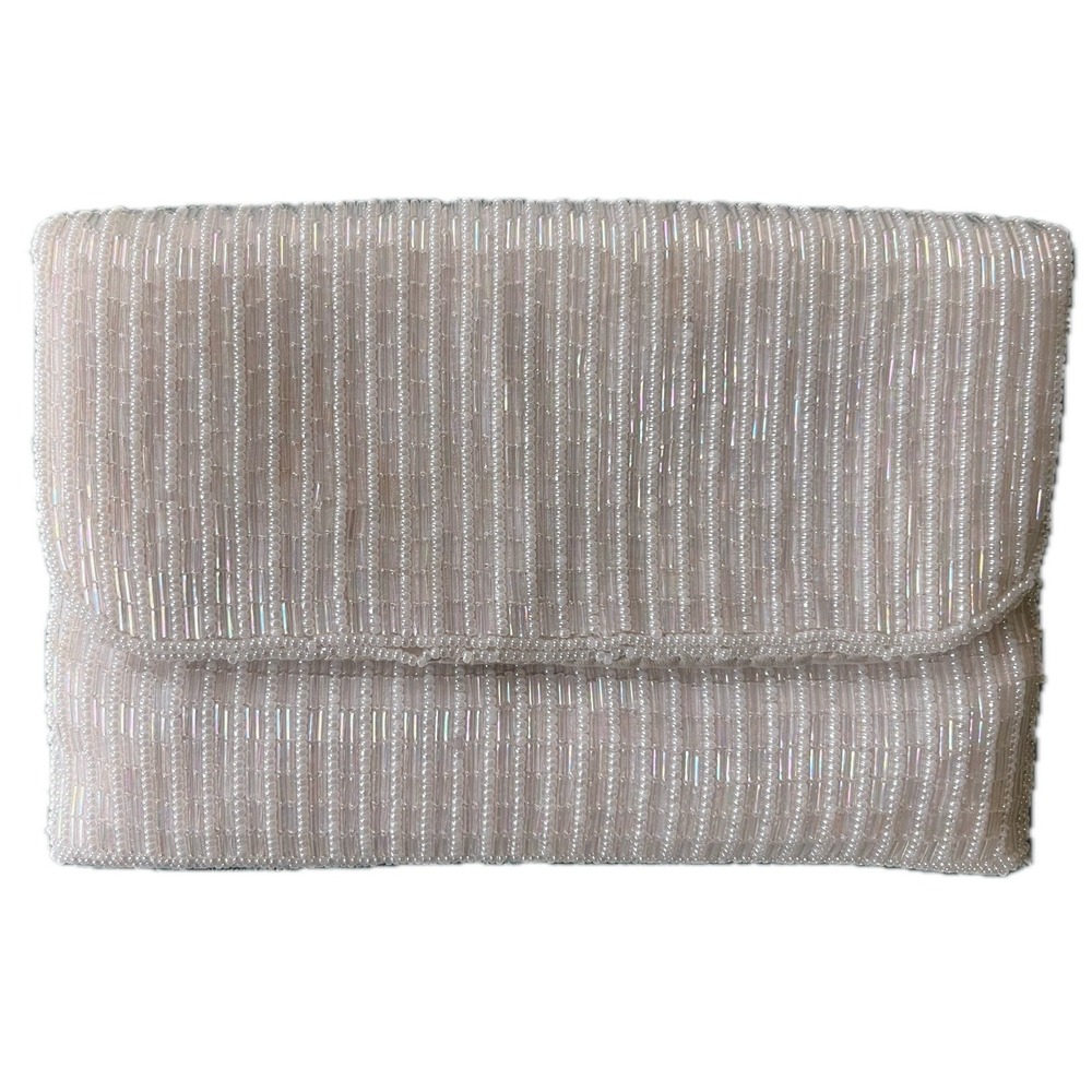 Magid Vintage White Beaded Evening Clutch Bag Iridescent Bridal Wedding Formal